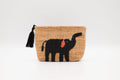 Woven pouch with an elephant design on a white background
