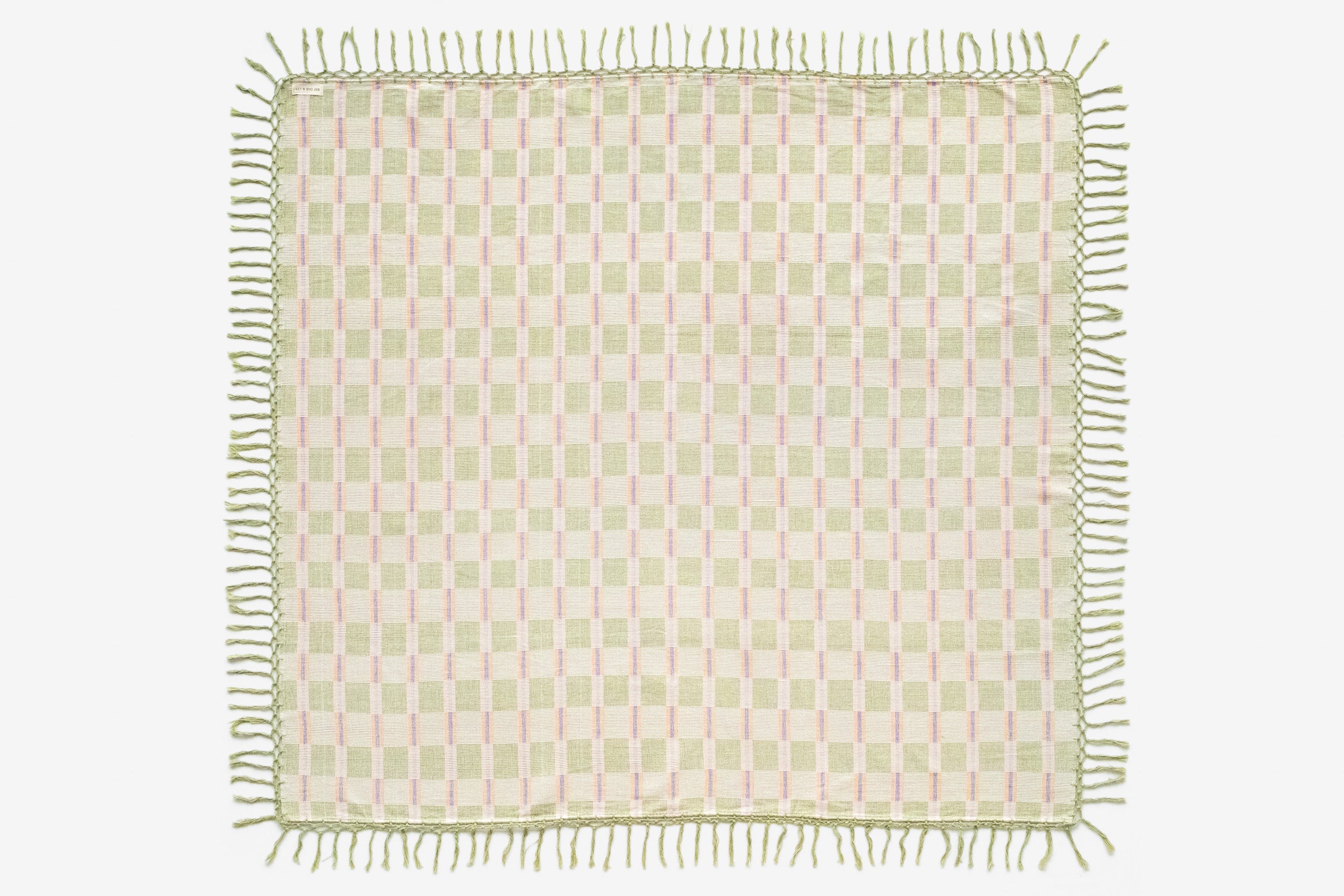 Checkered blanket with fringes on a light background